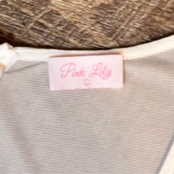 Pink Lily White Ruched Bodycon Dress L Sheer Mesh Long Sleeve Romantic - Picture 8 of 11